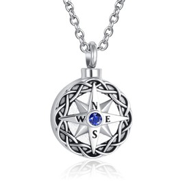 DWJSu Memroial Necklace for Cremation Jewelry Ashes Locket Compass Urn Necklaces Keepsake Round Celtic Knot Pendant for Women Men Brother