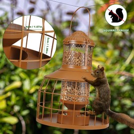 Squirrel Proof Bird Feeders, Metal Wild Bird Feeders for Outdoors Hanging, 3.5LB Heavy Duty Caged Squirrel Proof Bird Feeders, Chew-Proof, Weather Resistant, Patio Backyard Garden Decor