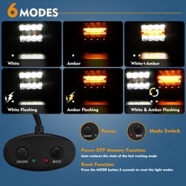 EverBrite 2PCS 48W Led Light Pods Flush Mount, Spot Flood White Amber Strobe 6 Modes with Memory Function, Off Road Fog Driving Light for Truck Car ATV SUV Cabin, 16AWG Wiring Harness Kit- 2 Leads