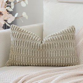 Artscope Corduroy Set of 1 Cushion Cover 40x60 cm Super Soft Boho Striped Lumbar Pillow Covers Case Decorative Modern Cushion Covers for Sofa Couch Bedroom Car Decor Khaki