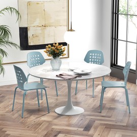 Giantex Modern Dining Chairs Set of 4, Modern Kitchen Chair with Hollowed Backrest, Armless Dining Side Chair with Metal Legs, Max Load 330 Lbs, Dinner Chairs for Dining Room (Blue)