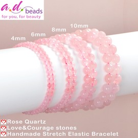 AD Beads Handmade Gemstone Stretch Elastic Bracelet Crystal Healing Reiki Nature's Beauty and Spiritual Essence Unisex (12mm, Rose Quartz)