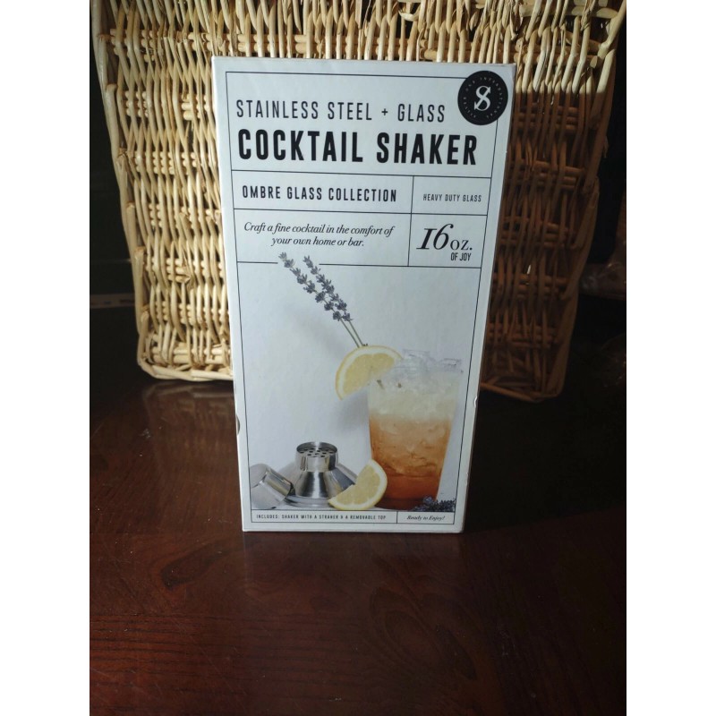 Silver One International Cocktail Shaker Stainless Steel Ombre Orange Glass