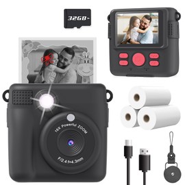 ESOXOFFORE Kids Camera Instant Print, Christmas Birthday Gifts for Kids Age 3-12, Selfie Digital Camera with 1080P Videos,Toddler Portable Travel Cameras Toy for 4 5 6 7 8 9 Year Old Boys Black