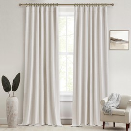 QJmydeco 100% Blackout Curtains for Bedroom, 100 Inch Living Room Faux Linen Designer Custom Drapes for Windows Treatments Insulated 2 Panels,Cream Ivory (W50 xL100 Inches Long 2Pcs)