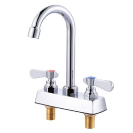 Bar Sink Faucet for Kitchen,4 inch Center Deck Mount Commercial Utility Sink Faucet,Dual Handles Gooseneck Swivel Spout Prep Sink Faucet 2 Hole Brass Construction Chrome Polished for Laundry Bathroom