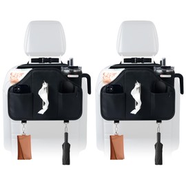 Upgraded Car Seat Back Organizer With Extra Large Tissue Holder Fits For Kleenex Tissue Box (50-230ct), PU Leather Headrest Seat Back Storage Accessories (Black-2 Packs)