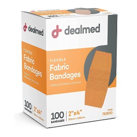 Dealmed Fabric Flexible Adhesive Bandages with Non-Stick Pad, Latex Free, Wound Care for First Aid Kit, 2" x 4" (Box of 100)