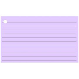Colonial Cards: 150 Color Cardstock 3" x 5" Index Cards, Light Purple, Lined Landscape Format with Corner 1-Hole Punched and 4 Binder Rings