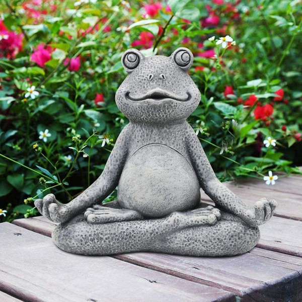 Goodeco Meditating frog ornament miniature,Zen yoga frog garden figurine statue- Indoor/Outdoor Garden Sculpture for Fairy Garden,Home,Patio,Deck,Porch Yard Art Decoration,13cm(Gray)
