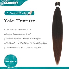 6 Packs Braiding Hair Extensions 20 Inch Pre Stretched Braiding Hair for Box Braids Ombre Brown Soft Yaki Kanekalon Hot Water Setting Synthetic Fiber EZ Braids（T30#)
