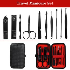 YUXMU 10 Pcs Nail Clippers Set, Men Women Manicure Set Stainless Steel Professional Pedicure Tool Sets with Leather Travel Case Nail Grooming Kits Fingernail Cutters Gifts for Men Women(Red, Black)