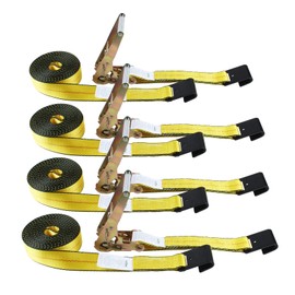Autofonder Flat Hook Ratchet Straps-Tie Down Straps Heavy Duty-2 Inch x 27 Feet-Weather Resistant Strap -3,333 Pound Working Load Limit-for Flatbed, Truck, Trailers Pickup(4 Pack) Yellow
