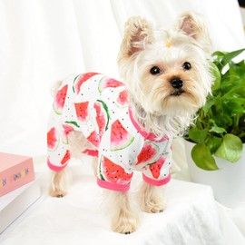 Dog Pajamas for Small Dogs Girl Boy Puppy Pjs Summer Pet Onesies for Chihuahua Yorkie Teacup Cute Soft Material Stretch Able Cat Clothes Outfit Apparel Doggy Jumpsuit (X-Small, Watermelon)