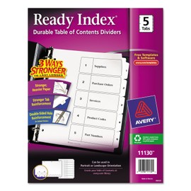 Customizable TOC Ready Index Black and White Dividers, 5-Tab, 1 to 5, 11 x 8.5, 1 Set