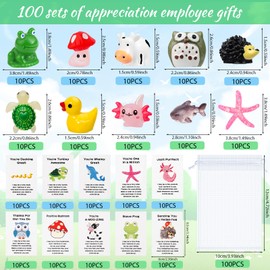 QAUYETM 100 Set Employee Appreciation Gifts Bulk for Coworkers Staff - Teacher Appreciation Bulk Resin Gifts for Office Volunteer Staff Thank You Gift Set with Inspirational Note Cards