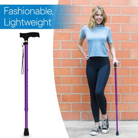 RMS Walking Cane - Adjustable Walking Stick - Lightweight Aluminum Offset Cane with Ergonomic Handle and Wrist Strap - Ideal Daily Living Aid for Limited Mobility (Lavender)