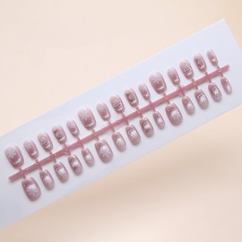 Snowflake Press On Nails Christmas Press On Nails Light Pink Cat Eye Press On Nails Teenage Fashion Reusable 30PCS Gift box packaging
