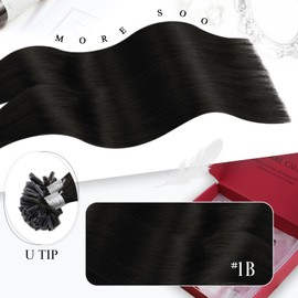 Moresoo Real Hair Extensions Bondings 24 Inches / 60 cm Black U-Tip Keratin Bondings Real Hair Extensions 1 g Remy Pre-Bonded Nail Tip Extensions, Straight Thick Hair, 50 g