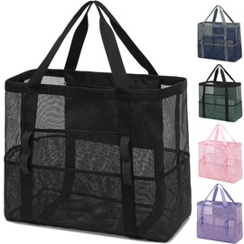 Fammart Fammart Mesh Beach Bag, Large Beach Tote with Zipper Pocket for Family Pool Bag for Toys & Vacation Essentials