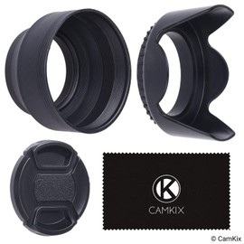 72mm Set of 2 Camera Lens Hoods and 1 Lens Cap - Rubber (Collapsible) + Tulip Flower - Sun Shade/Shield - Reduces Lens Flare and Glare - Blocks Excess Sunlight for Enhanced Photography