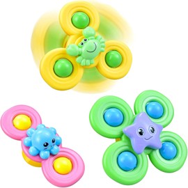G.F.L 3 Piezas de Juguetes Giratorios para Bebés, Juguetes de Baño para Bebés, Elementos Esenciales de Viaje para Aviones, Juguetes para Niños Pequeños de 1 a 3 Años con Ventosa Giratoria (Océano)