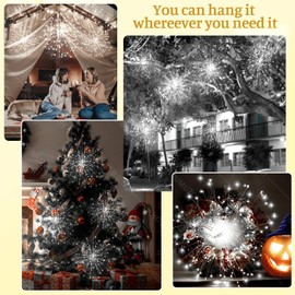 MERRIMAX M Solar Lights Solar Firework Lights, Solar Powered Lights Outdoor Waterproof Hanging Fairy Lights Landscape Starburst Lights for Patio Yard Party Decorative (4 Pack-White)