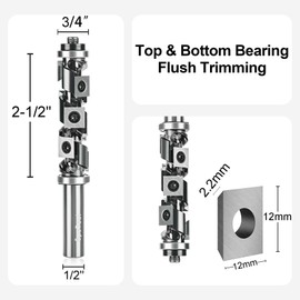 SpeTool Carbide Insert Spiral Flush Trim Router Bit 1/2 Inch Shank 3/4 Inch Cutting Diameter, Top and Bottom Double Bearing, Pattern Template Router Bit for Woodwork Trimming