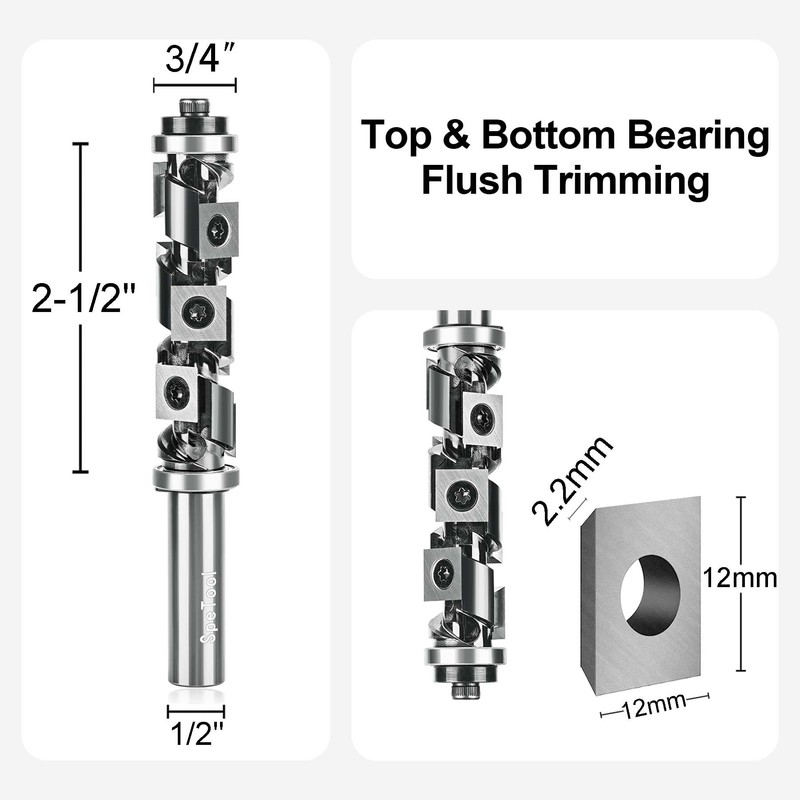 SpeTool Carbide Insert Spiral Flush Trim Router Bit 1/2 Inch