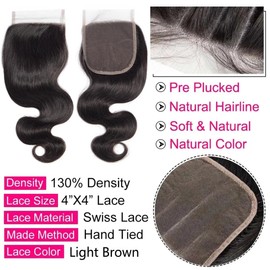 DUAUJUIU Body Wave Human Hair 4x4 HD Lace Closure Brazilian Hair Human Hair Closure for Black Women Natural Remy Hair Soft Swiss Lace Closure 10 Inch