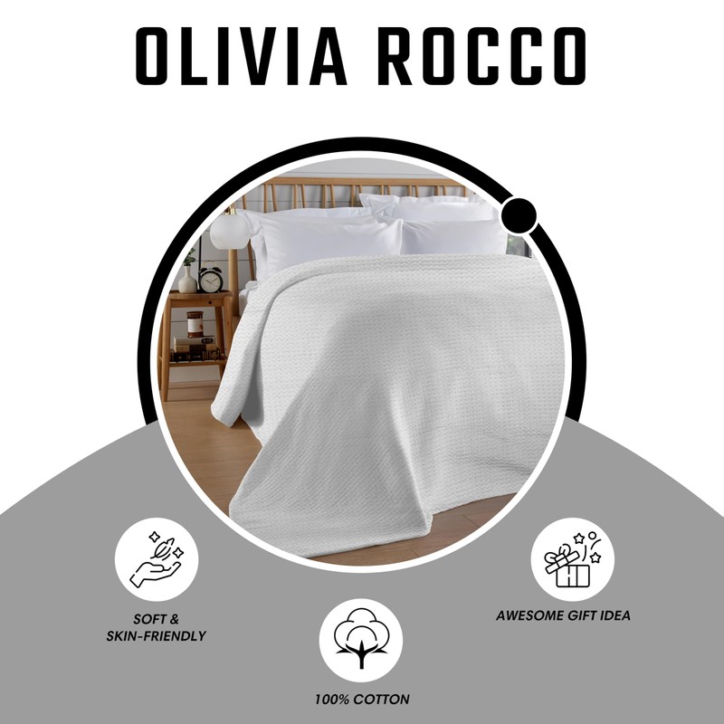 Olivia Rocco Florian Throw Blanket 100% Cotton Checked Design Bedspread