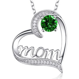 Dorella May Birthstone Necklace for Mom Christmas Birthday Gifts for Women Green Emerald Jewelry Sterling Silver Love Heart Pendant Necklace
