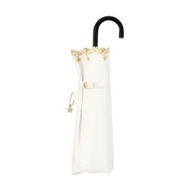 2023 Wpc. 801-19720-102 Women's Mini Folding Parasol, Blackout, Scallop, 19.7 inches (50 cm), For Sun/Rain, 100% UV Cut, Star Embroidery, Elegant, Simple Design, Stylish, To Work/School, Off-White