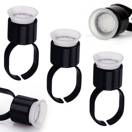 Tattoo Ink Ring Cups - Combofix 50pcs Microblading Pigment Glue Rings with Sponge Tattoo Ink Cups Caps Permanent Makeup Tattoo Eyelash Extension Glue Holder for Tattoo Supplies, Microblading Supplie