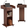 Portable Podium Stand with Metal Wheels, Rolling Podium with Drawer