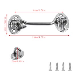 Dnyta 2 Pcs 4in Stainless Steel Barn Door Latch Door Lock, Thickened Window Hook Accessories, Privacy Hook and Eye Gate Latch for Door, Cabins, with Mounting Screws, Silver