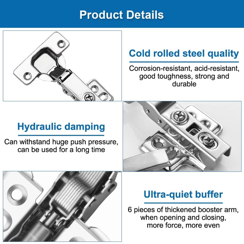 Cabinet Hinges, Pack of 2 Pot Hinges, Soft Close Hinge