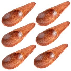 6 Pcs Handcrafted Mini Wooden Spoons for Kitchen Cooking & Serving - Spices, Sugar, Salt, Sauce, Honey - Red Brown, 2.6in