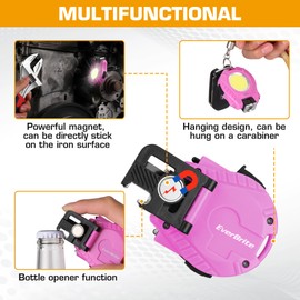 EverBrite COB Keychain Work Light, Mini Rechargeable Magnetic Keychain Light, Sensor Mode, Multifunctional Small Keychain Flashlights, Portable, Waterproof, for Camping, Hiking, 6 Modes, Pink, 2 Pack