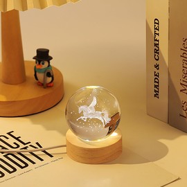 hochance 3D Pegasus Crystal Ball (2.4in/6cm) with LED Wooden Stand，Small Nightlight for Kids Gifts Girlfriend Wife Mom Lovers Girls Boys Birthday Glass Balls Decor Lamp