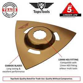 3 x 80mm TopsTools RVCRT_3 Carbide 13mm HEX Fitting Triangle Rasp Blades Compatible with Draper MT250A 23038, MT250 31328, Wickes 235510, Renovator Multitool Multi Tool Accessories
