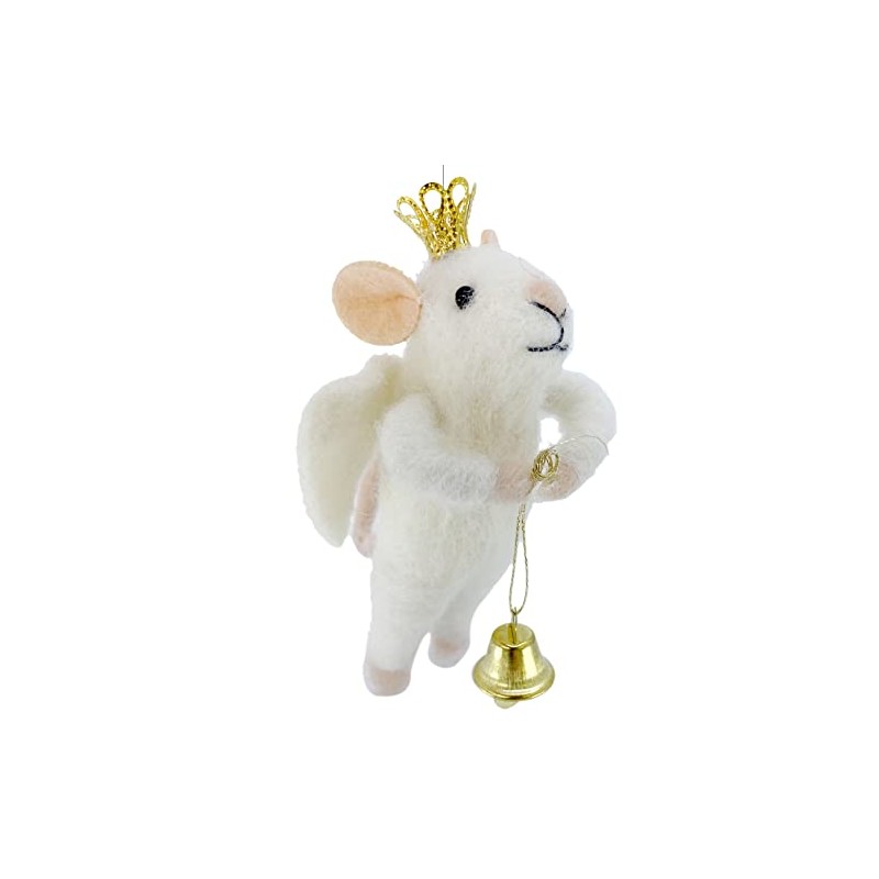 Angel Mouse Christmas Tree Ornament - White Wool Mouse Decoration