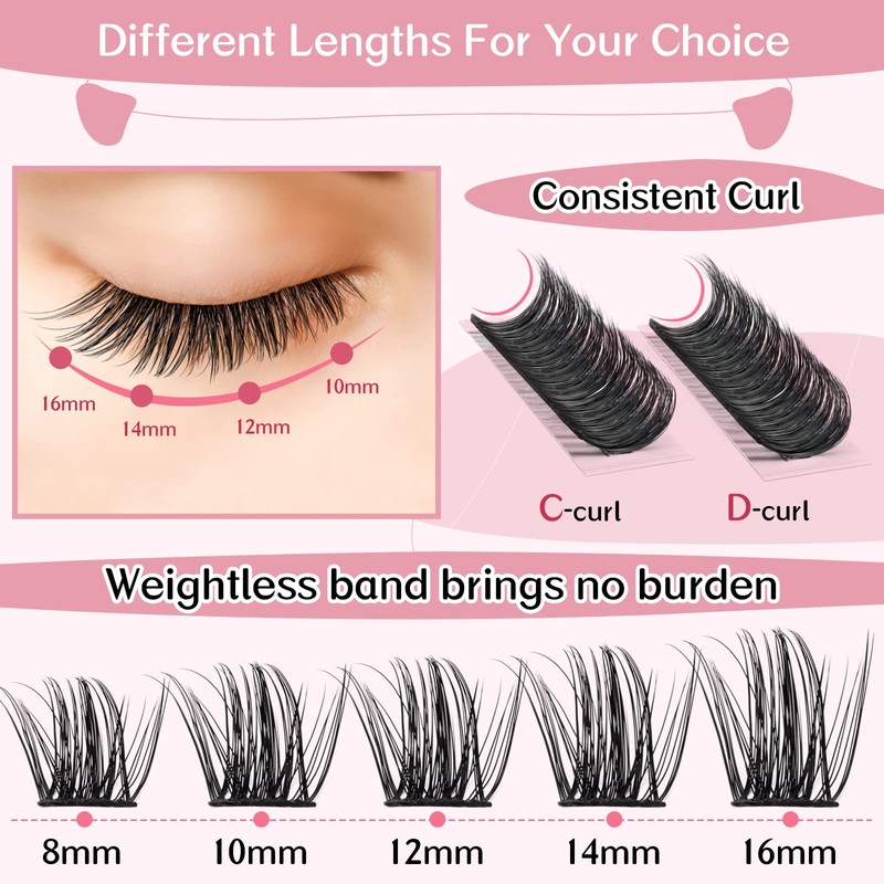 Cluster Eyelashes, Pack of 72 Individual Eyelashes, Eyelash Clusters, DIY