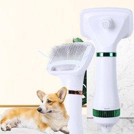Pet Hair Dryer, 2-in-1 Convenient Dog Blower, 300W Pet Grooming Hair Dryer with Spike Rake Brush, Adjustable Temperature for Small/Medium Cats and Dogs