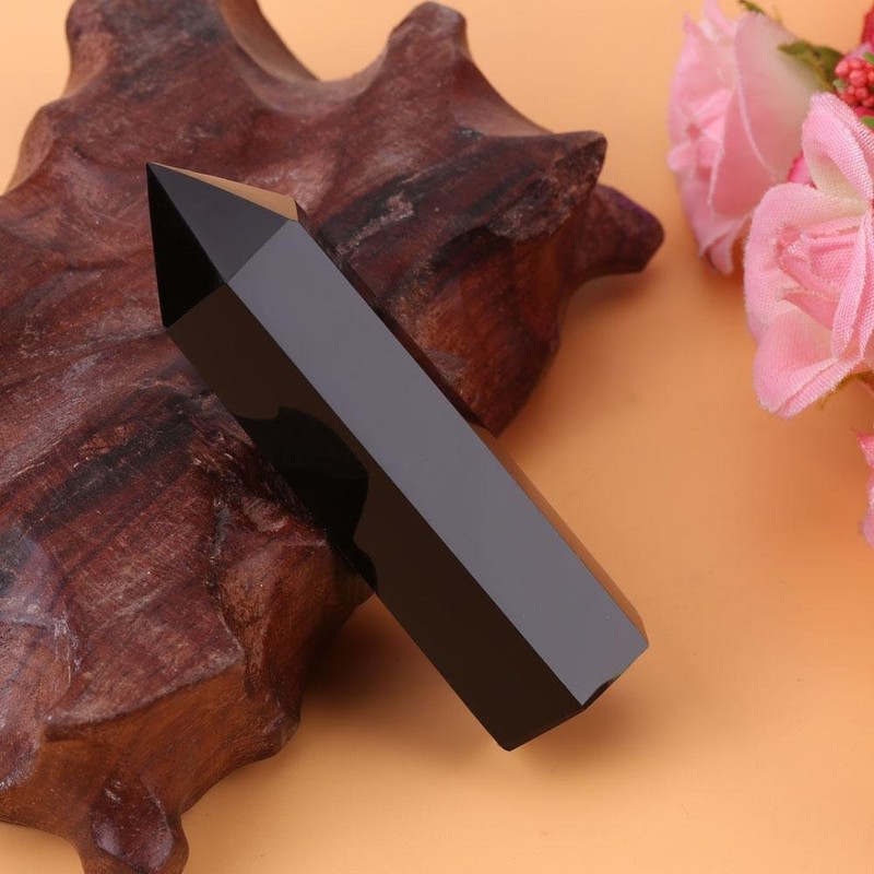 Black Obsidian Wand, Hexagonal Quartz Crystal Stone Column Wand Stone