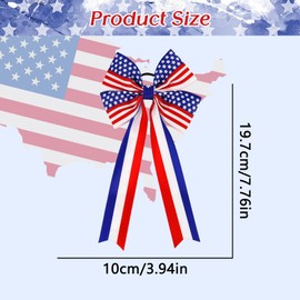 4th of July Hair Ties Red White and Blue Ponytail Holders for Women American USA Flag Bow Star Stripes with Elastic Band Independence Day Hair Accessories Patriotic Cheer Hair Ribbon Elastic 1Pcs