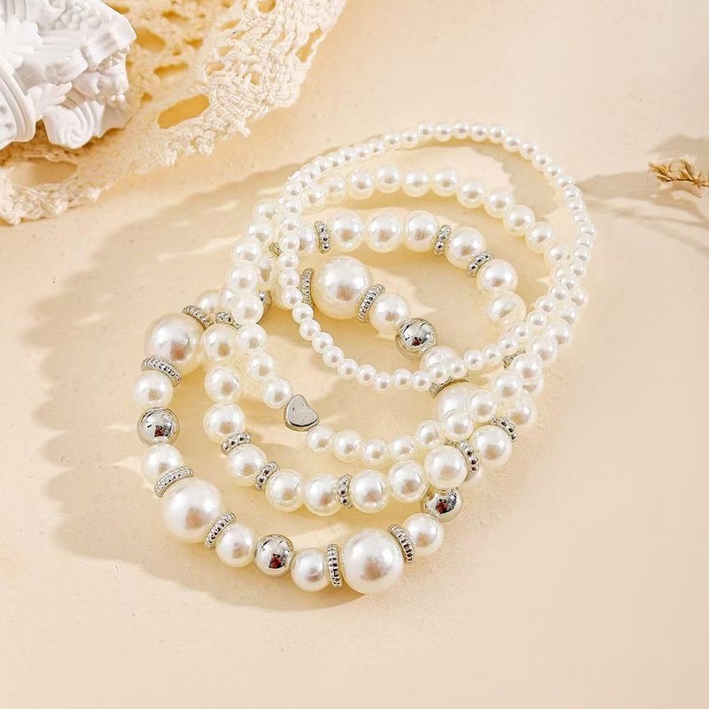 Fuqimanman2020 Chunky Simulated Pearl Stackable Stretch Bracelet Set Beaded Ball