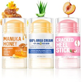 ASMAYSA 3PCS Foot Balm Stick Set - Manuka Honey Foot Cream, 60% Urea Heel Balm & Peach Scent Cracked Heel Stick - Hydrating Foot Care for Dry Cracked Feet, Heels & Hands, 1.41oz Each