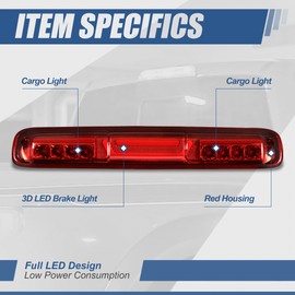 Auto Dynasty 3D LED Bar High Mount Red Third 3rd Tail Brake Light Cargo Lamp Compatible with Chevy Silverado GMC Sierra 99-07