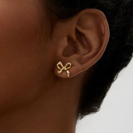 Dainty Stud Earrings for Women Sterling Silver Posts Star Colver Bow Earrings 14K Gold Plated Dainty Stud Earring funky Jewerly, Medium, Metal, No Gemstone